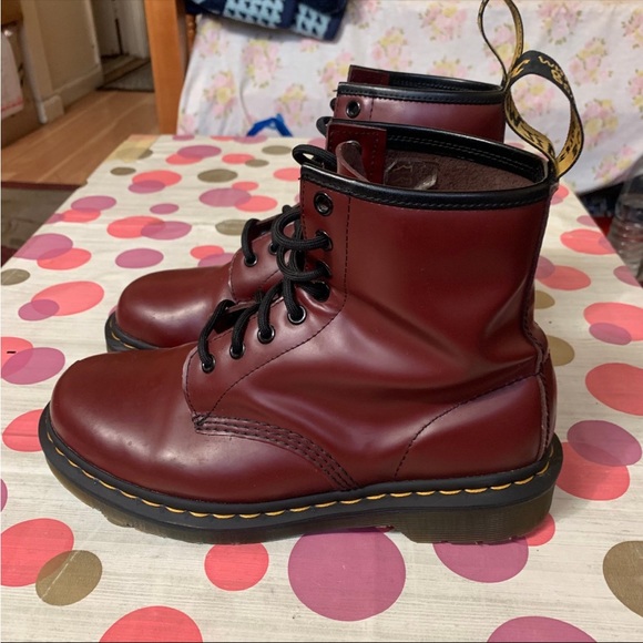 Dr Martens 1460 Smooth Leather Lace UP  Boots In Cherry Red Size7 Chunky vintage - Picture 5 of 12
